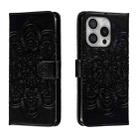 For iPhone 16 Pro Mandala Embossing Pattern Horizontal Flip Leather Phone Case(Black) - 1