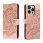 For iPhone 16 Pro Mandala Embossing Pattern Horizontal Flip Leather Phone Case(Rose Gold) - 1