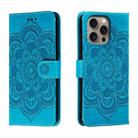 For iPhone 16 Pro Max Mandala Embossing Pattern Horizontal Flip Leather Phone Case(Blue) - 1