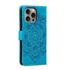 For iPhone 16 Pro Max Mandala Embossing Pattern Horizontal Flip Leather Phone Case(Blue) - 3