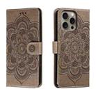 For iPhone 16 Pro Max Mandala Embossing Pattern Horizontal Flip Leather Phone Case(Gray) - 1