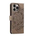 For iPhone 16 Pro Max Mandala Embossing Pattern Horizontal Flip Leather Phone Case(Gray) - 3