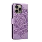 For iPhone 16 Pro Max Mandala Embossing Pattern Horizontal Flip Leather Phone Case(Purple) - 3