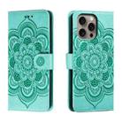 For iPhone 16 Pro Max Mandala Embossing Pattern Horizontal Flip Leather Phone Case(Green) - 1