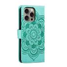 For iPhone 16 Pro Max Mandala Embossing Pattern Horizontal Flip Leather Phone Case(Green) - 3