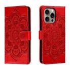 For iPhone 16 Pro Max Mandala Embossing Pattern Horizontal Flip Leather Phone Case(Red) - 1