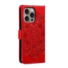 For iPhone 16 Pro Max Mandala Embossing Pattern Horizontal Flip Leather Phone Case(Red) - 3