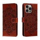 For iPhone 16 Pro Max Mandala Embossing Pattern Horizontal Flip Leather Phone Case(Brown) - 1