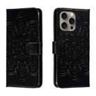 For iPhone 16 Pro Max Mandala Embossing Pattern Horizontal Flip Leather Phone Case(Black) - 1