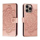 For iPhone 16 Pro Max Mandala Embossing Pattern Horizontal Flip Leather Phone Case(Rose Gold) - 1