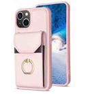 For iPhone 15 BF29 Organ Card Bag Ring Holder Phone Case(Pink) - 1