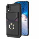 For iPhone XR BF29 Organ Card Bag Ring Holder Phone Case(Black) - 1
