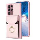 For Samsung Galaxy S22 Ultra 5G BF29 Organ Card Bag Ring Holder Phone Case(Pink) - 1