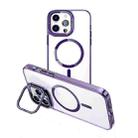 For iPhone 15 Pro MagSafe Magnetic Invisible Holder Transparent Phone Case(Purple) - 1