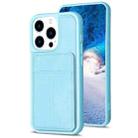 For iPhone 15 Pro BF28 Frosted Card Bag Phone Case with Holder(Blue) - 1