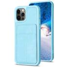 For iPhone 12 / 12 Pro BF28 Frosted Card Bag Phone Case with Holder(Blue) - 1