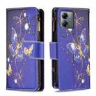 For Motorola Moto G14 4G Colored Drawing Pattern Zipper Leather Phone Case(Purple Butterfly) - 1
