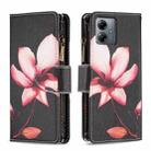 For Motorola Moto G14 4G Colored Drawing Pattern Zipper Leather Phone Case(Lotus) - 1