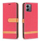 For Motorola Moto G14 4G Color Block Denim Texture Leather Phone Case(Red) - 1