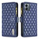 For Motorola Moto G14 4G Diamond Lattice Zipper Wallet Leather Flip Phone Case(Blue) - 1