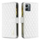 For Motorola Moto G14 4G Diamond Lattice Zipper Wallet Leather Flip Phone Case(White) - 1