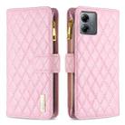 For Motorola Moto G14 4G Diamond Lattice Zipper Wallet Leather Flip Phone Case(Pink) - 1