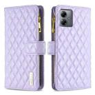 For Motorola Moto G14 4G Diamond Lattice Zipper Wallet Leather Flip Phone Case(Purple) - 1