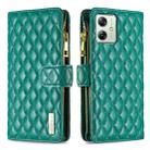 For Motorola Moto G54 5G EU Edition Diamond Lattice Zipper Wallet Leather Flip Phone Case(Green) - 1