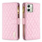 For Motorola Moto G54 5G EU Edition Diamond Lattice Zipper Wallet Leather Flip Phone Case(Pink) - 1