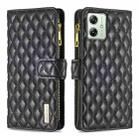 For Motorola Moto G54 5G EU Edition Diamond Lattice Zipper Wallet Leather Flip Phone Case(Black) - 1