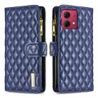 For Motorola Moto G84 Diamond Lattice Zipper Wallet Leather Flip Phone Case(Blue) - 1