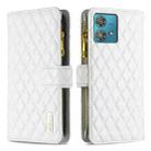 For Motorola Edge 40 Neo Diamond Lattice Zipper Wallet Leather Flip Phone Case(White) - 1