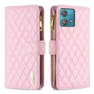 For Motorola Edge 40 Neo Diamond Lattice Zipper Wallet Leather Flip Phone Case(Pink) - 1