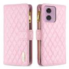 For Motorola Moto G34 5G Diamond Lattice Zipper Wallet Leather Flip Phone Case(Pink) - 1