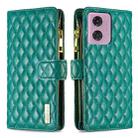 For Motorola Moto G24 / E14 / G04 Diamond Lattice Zipper Wallet Leather Flip Phone Case(Green) - 1