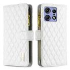 For Motorola Edge 50 Pro 5G Diamond Lattice Zipper Wallet Leather Flip Phone Case(White) - 1