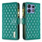 For Motorola Edge 50 Pro 5G Diamond Lattice Zipper Wallet Leather Flip Phone Case(Green) - 1