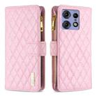 For Motorola Edge 50 Pro 5G Diamond Lattice Zipper Wallet Leather Flip Phone Case(Pink) - 1