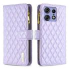 For Motorola Edge 50 Pro 5G Diamond Lattice Zipper Wallet Leather Flip Phone Case(Purple) - 1