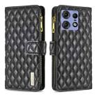 For Motorola Edge 50 Pro 5G Diamond Lattice Zipper Wallet Leather Flip Phone Case(Black) - 1