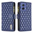 For Motorola Moto G85 Diamond Lattice Zipper Wallet Leather Flip Phone Case(Blue) - 1