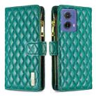 For Motorola Moto G85 Diamond Lattice Zipper Wallet Leather Flip Phone Case(Green) - 1