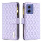 For Motorola Moto G85 Diamond Lattice Zipper Wallet Leather Flip Phone Case(Purple) - 1