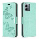 For Motorola Moto G14 4G Embossing Two Butterflies Pattern Leather Phone Case(Green) - 1