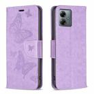 For Motorola Moto G14 4G Embossing Two Butterflies Pattern Leather Phone Case(Purple) - 1