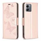 For Motorola Moto G14 4G Embossing Two Butterflies Pattern Leather Phone Case(Rose Gold) - 1