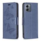 For Motorola Moto G14 4G Embossing Two Butterflies Pattern Leather Phone Case(Blue) - 1