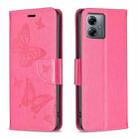 For Motorola Moto G14 4G Embossing Two Butterflies Pattern Leather Phone Case(Rose Red) - 1