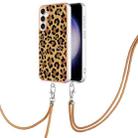 For Samsung Galaxy S23 FE 5G Electroplating Dual-side IMD Phone Case with Lanyard(Leopard Print) - 1