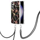 For Samsung Galaxy S23 FE 5G Electroplating Splicing Marble Flower IMD TPU Phone Case with Lanyard(Black Flower) - 1